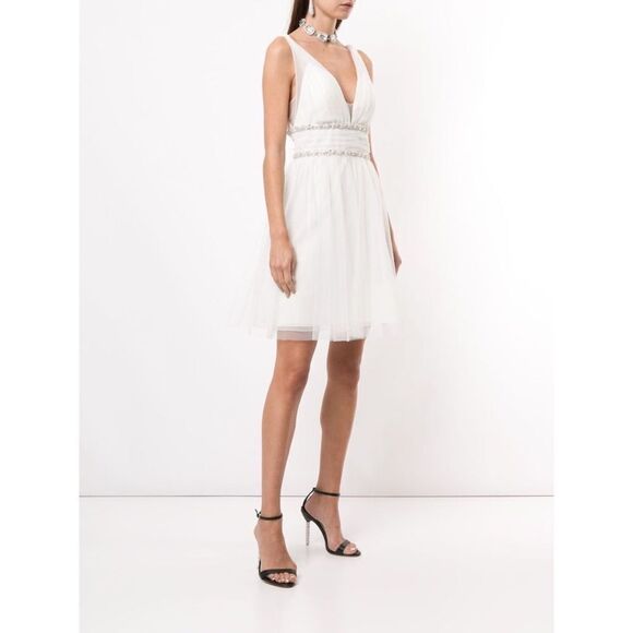 Marchesa Notte Jeweled Waist A Line Dress Ivory Size 6 - Picture 5 of 12